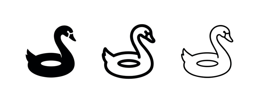 Swan pool float inflatable icon set