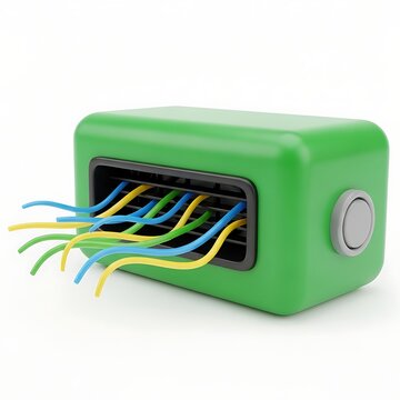 Green network switch with colorful cables connected