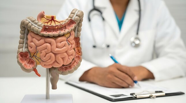 Doctor explains gut health using human digestive system model