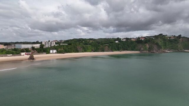 Aerial Drone View of Tenby Coastline Cliffs and Bristol Channel Sea in Pembrokeshire Wales UK