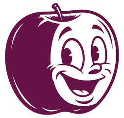 Obraz premium smiling purple cartoon apple face with leaf on top