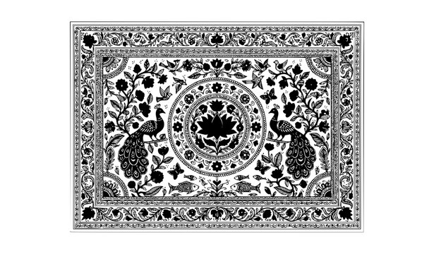 Premium Bengali Nakshi Kantha folk embroidery quilt with floral birds and traditional motifs vector
