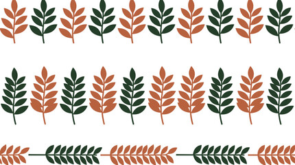 Obraz premium Minimalist Leaves Border Pattern Vector Set with Autumn Green and Orange Foliage Branches for Aesthetic Border Ribbon and Fabric Textile Designs