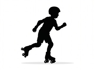 Fototapeta premium Young Boy Roller Skating with Helmet Silhouette Vector