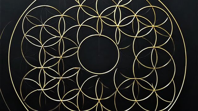 Golden Sacred Geometry Flower of Life Concentric Circles Line Art Animation