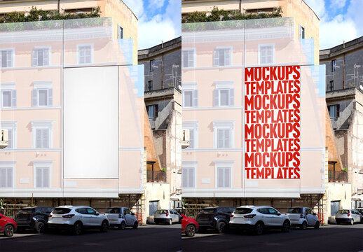 Mockup Of Customizable Billboard On Building