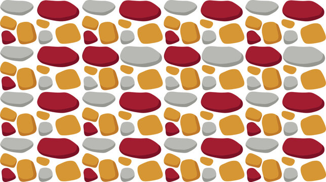 Colorful Pebble Stone Seamless Pattern Background with Maroon Red Orange and Grey Rounded Shapes on White for Modern Textile and Wallpaper Design