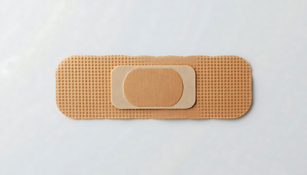Single adhesive bandage on light surface rectangular shape rounded edges textured grid adhesive smooth oval pad center medical item for wound protection hygienic design