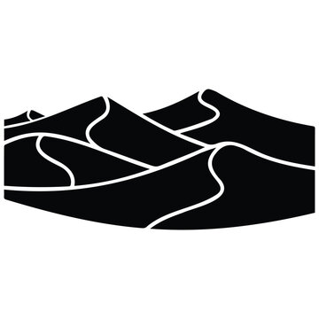 Scenic sand dunes silhouette black and white vector illustration for outdoor brand logo.