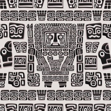 Gate of the Sun Tiwanaku Viracocha Staff God Seamless Tileable Pattern Motive Design 
