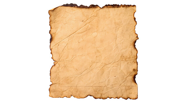 Old vintage burnt parchment scroll paper sheet for medieval retro design isolated on transparent background