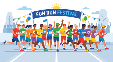 Fototapeta premium Diverse Group Embarks On Exciting Fun Run Race Festival