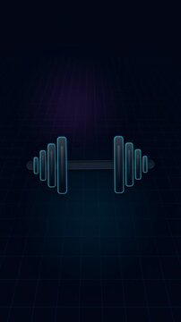Abstract digital illustration of a dumbbell on a dark grid background