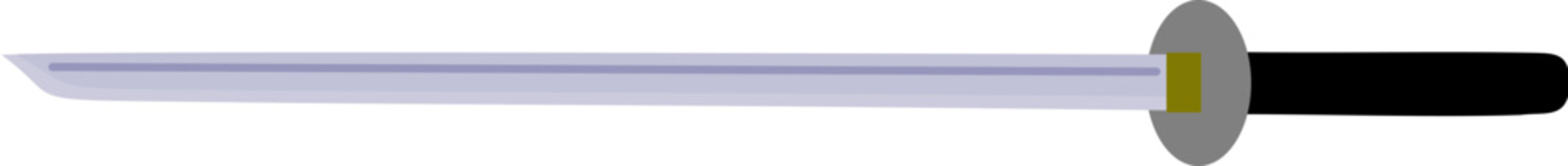 Katana sword rests horizontally with a silver blade and black hilt.