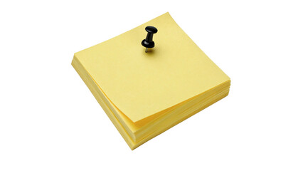 Stack of square yellow sticky notes sticky pads with pin needle isolated on transparent background © RobynRees