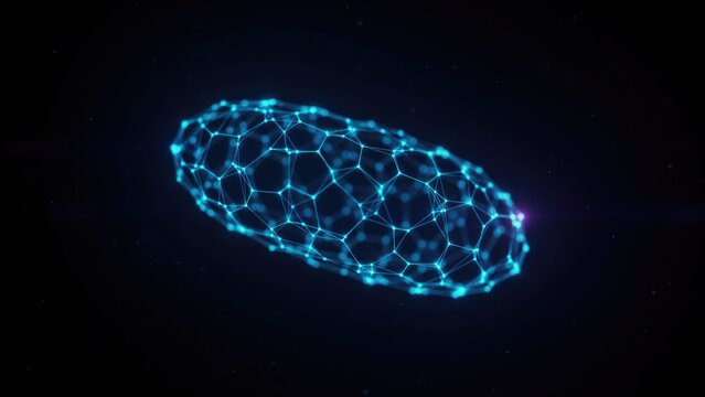 Glowing blue ellipsoid wireframe structure on black background