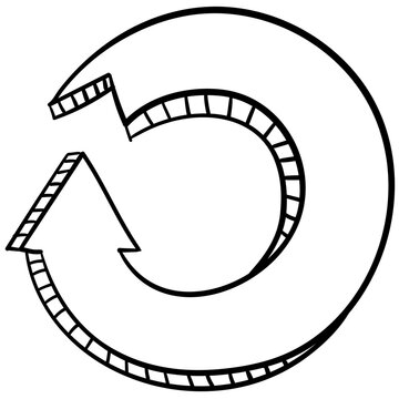 Hand drawn 3D circular loop arrow icon, counter clockwise doodle sketch vector