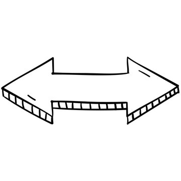 Hand drawn 3D double-headed arrow icon, horizontal bidirectional doodle sketch