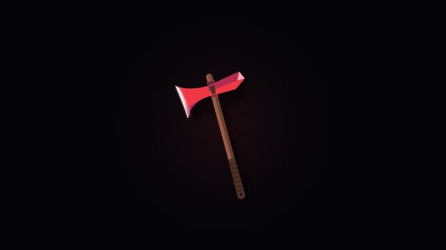 Firefighter axe tool rotating on black background seamless loop 3D render for emergency rescue gear design asset