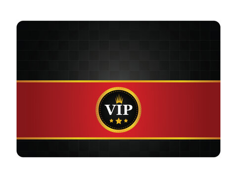 Premium VIP membership card design with a modern black checkered background, a bold red stripe, and a golden "VIP" emblem featuring three stars for exclusivity.