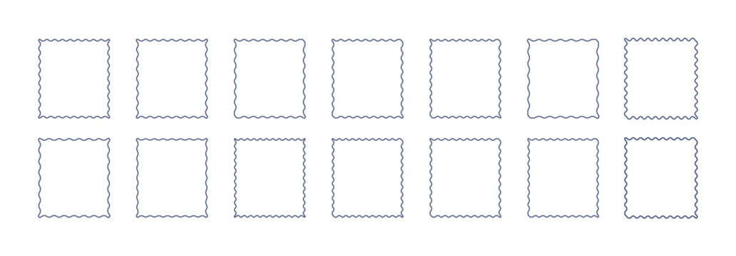Set of rectangle frames with wavy edges. Zigzag wavy edges, rectangles, photo frames, text boxes, tags, labels. Wavy edge shapes frame box vector illustration