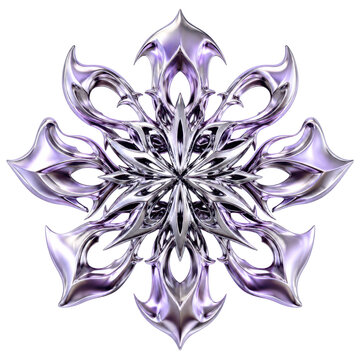 Ornate purple metallic snowflake ornament isolated on white background