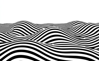 Undulating black and white striped landscape, creating an optical illusion © Yusran