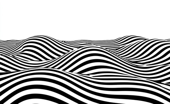 Undulating black and white striped landscape, creating an optical illusion