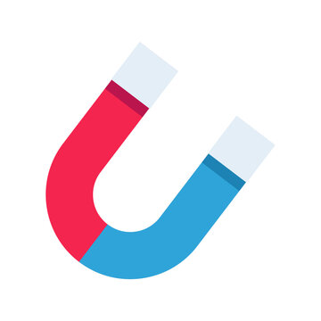 Vibrant red and blue horseshoe magnet icon illustrating magnetic attraction and scientific principles.