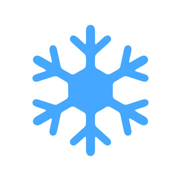 Minimalist blue snowflake icon representing winter, cold weather, and seasonal greetings on a clean white background