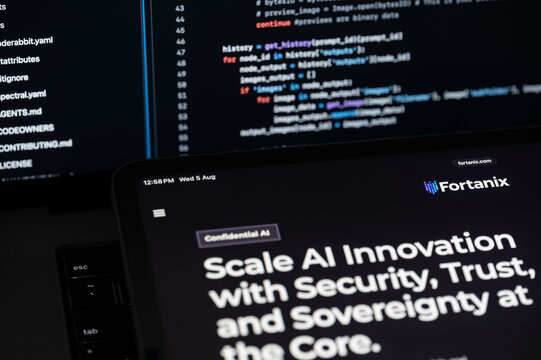 Fortanix Ai company web page on program code background