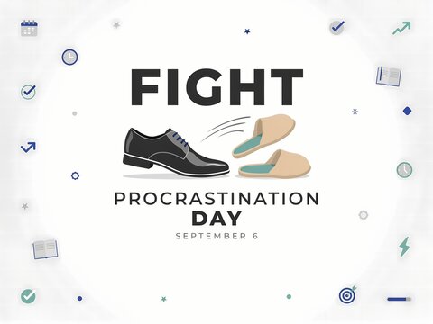 Fight procrastination day concept with a formal shoe and comfy slippers for september 6