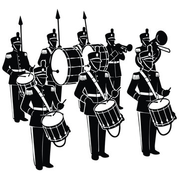 Marching band with drums and brass instruments for parades and ceremonies.