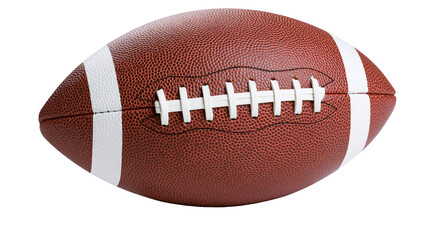 Naklejka premium Brown leather American football with white laces and stripes, isolated on transparent background
