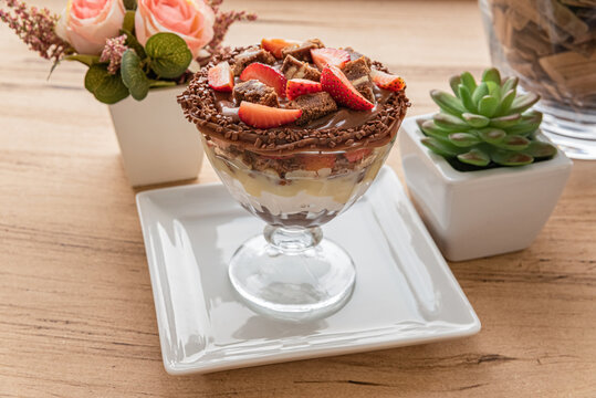 Delicious Brazilian dessert cup with strawberries