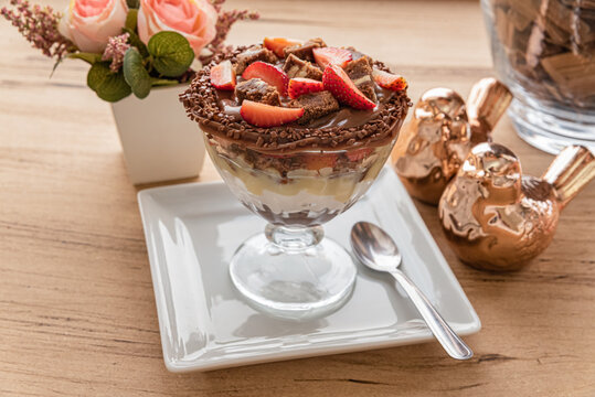 Brazilian dessert with strawberry chocolate and sprinkles