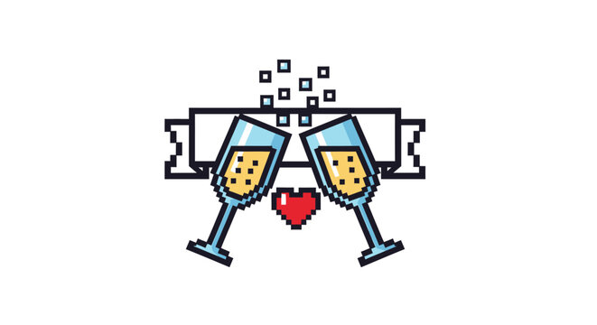 Two champagne glasses with heart.