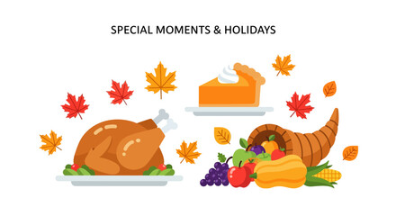 Fototapeta premium Thanksgiving Turkey with Fall Food.