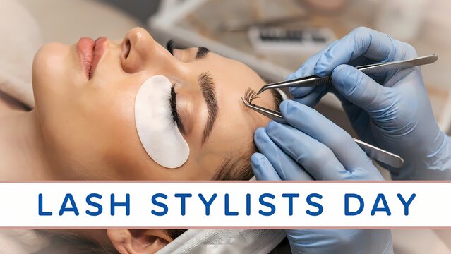 Professional eyelash extension treatment by a stylist in a beauty salon