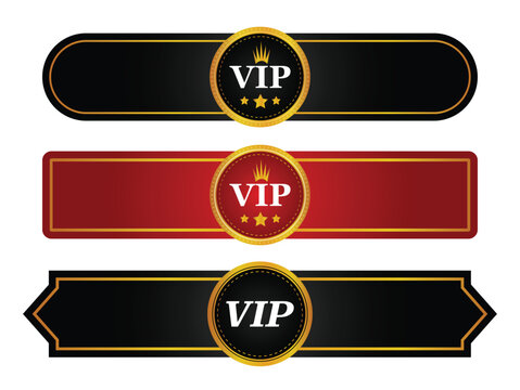 Collection of three elegant VIP banner designs in black and red, featuring golden accents and "VIP" emblems, ideal for exclusive promotions and premium branding.