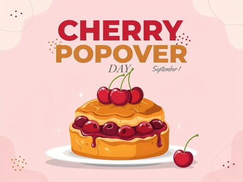 Delicious cherry popover cake illustration for national cherry popover day celebration