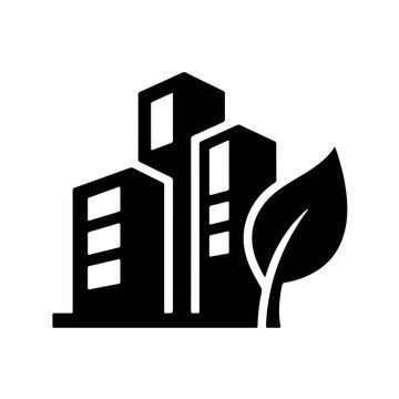 Building Silhouette with Leaf Icon for Green Eco City Project