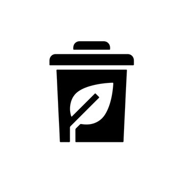 Compost Bin Icon with Leaf Symbol for Organic Waste Sorting