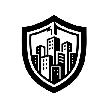 City Shield Icon for Urban Security and Real Estate Protection