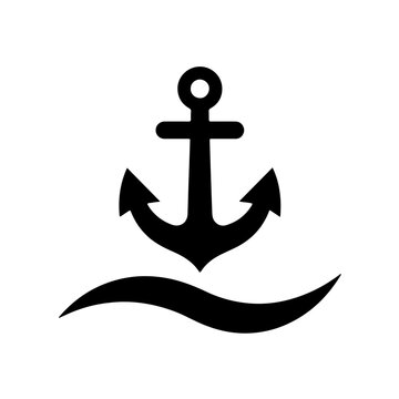 Anchor Icon Above Ocean Wave Silhouette for Nautical Logo Design