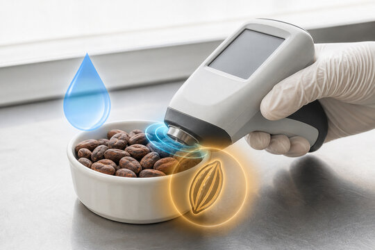 Moisture meter checks dried cacao beans