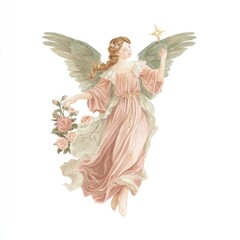 Naklejka premium Elegant angel holding floral star