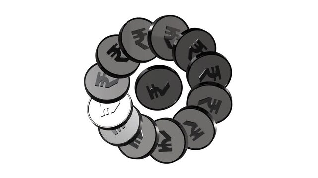 Rupee Rupees Indian Currency Documentary Style Carousel Black Shining Coin Seamless Loop Animation 4K