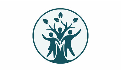 Naklejka premium Three Diverse People Creating Tree Logo Vector for Teamwork and Inclusion