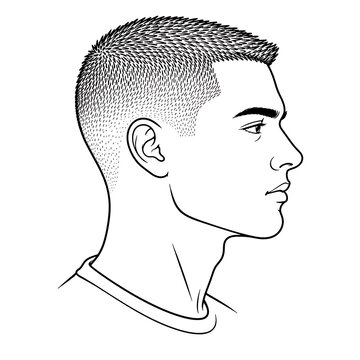 Crew Cut Hairstyle Vector Line Art Black and White